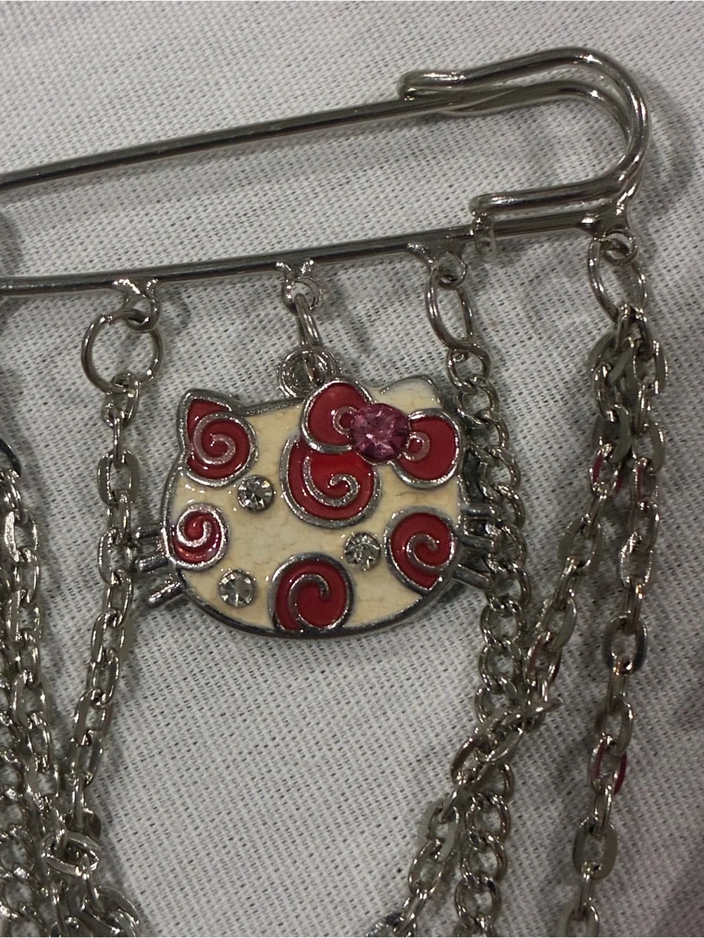 Hello Kitty Charm Safety Pin Brooch Chain Dangle
